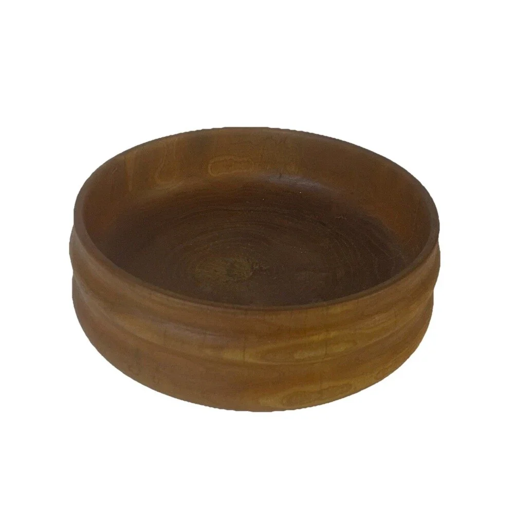 Vintage Hand Turned Wooden Bowl Shows Wood Grains Made Out Of Single Wood Piece